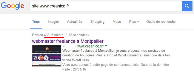 Nombre de pages indexées par Google